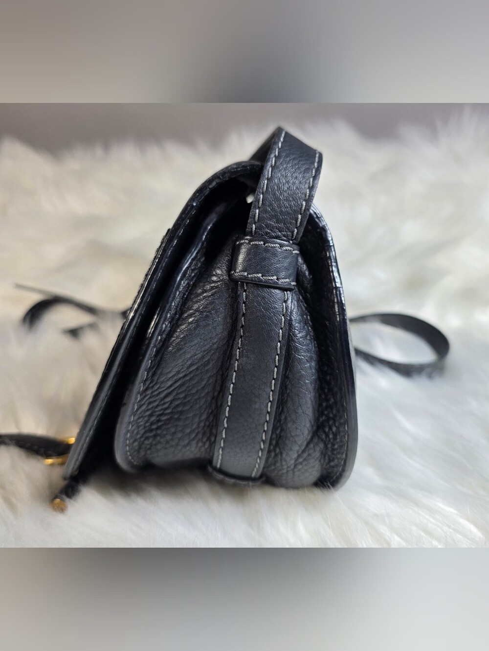 Chloé Marcie Small saddle bag in Black grained leather - Picture 10 of 14